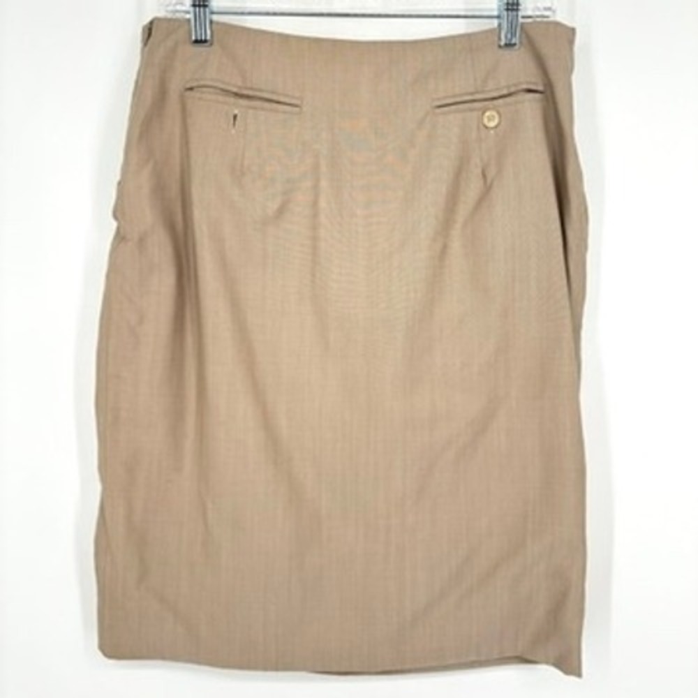 MaxMara Midi Skirt Midi Wool Silk Draped Lined Zip Pockets Beige Woven Size 10 - Picture 5 of 11